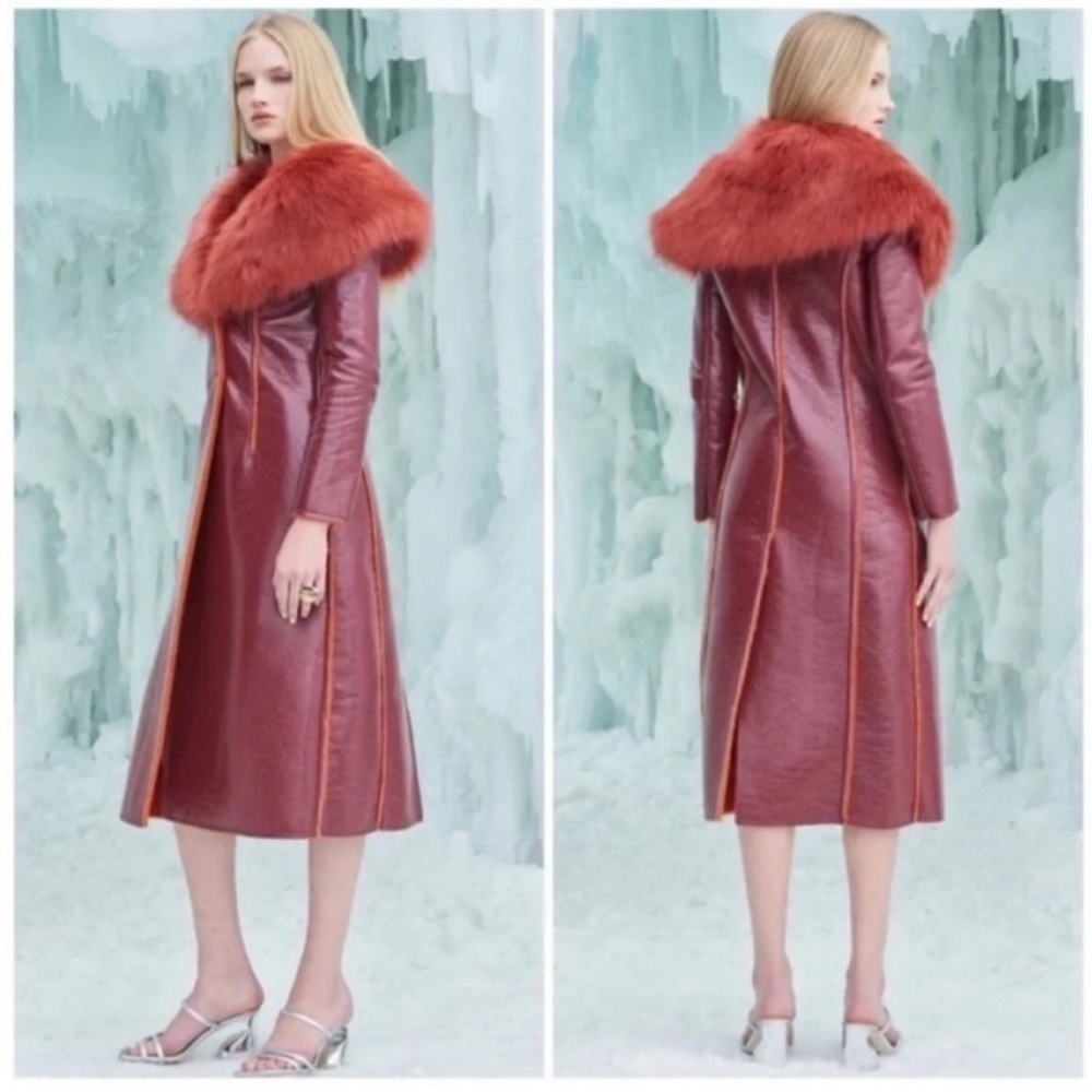 NWT Cult Gaia Elaine Faux Fur Trimmed Vegan Leather Coat - Picture 3 of 7